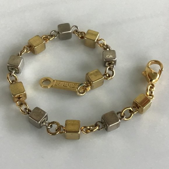 Vintage Napier Gold & Silver Tone Cube Bracelet Signed - Picture 8 of 16